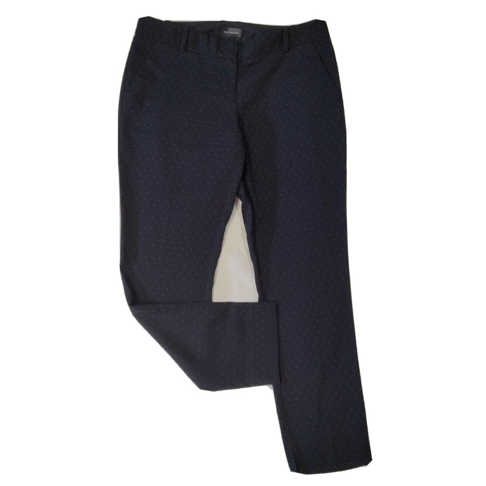 The Limited Crop Ankle Slim Leg Dress Pants Sz 4 Navy Blue White Dots 25.5" Insm